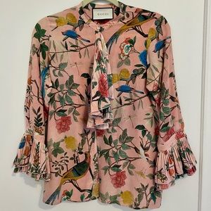 Gucci Pink Silk Floral Blouse